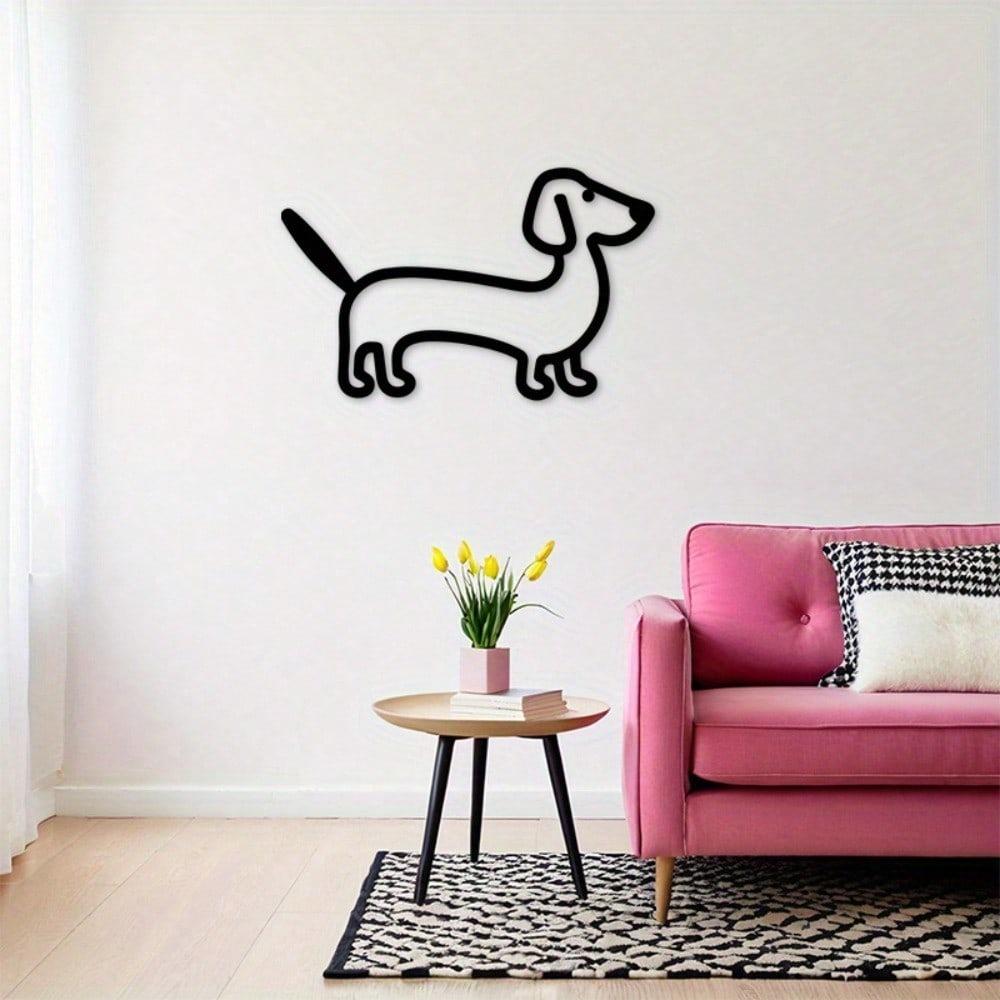 Dackel Metall Wandkunst Klassische Schwarze Linien Dekoration Plakette Innen Außen Haustierliebhaber Geschenk Für Wohnzimmer Schlafzimmer Küche Kinder