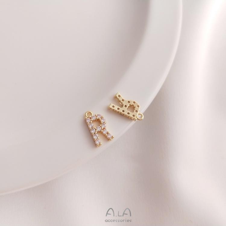 14K Gold Plated Zircon Alphabet Pendant for DIY Jewelry Accessories