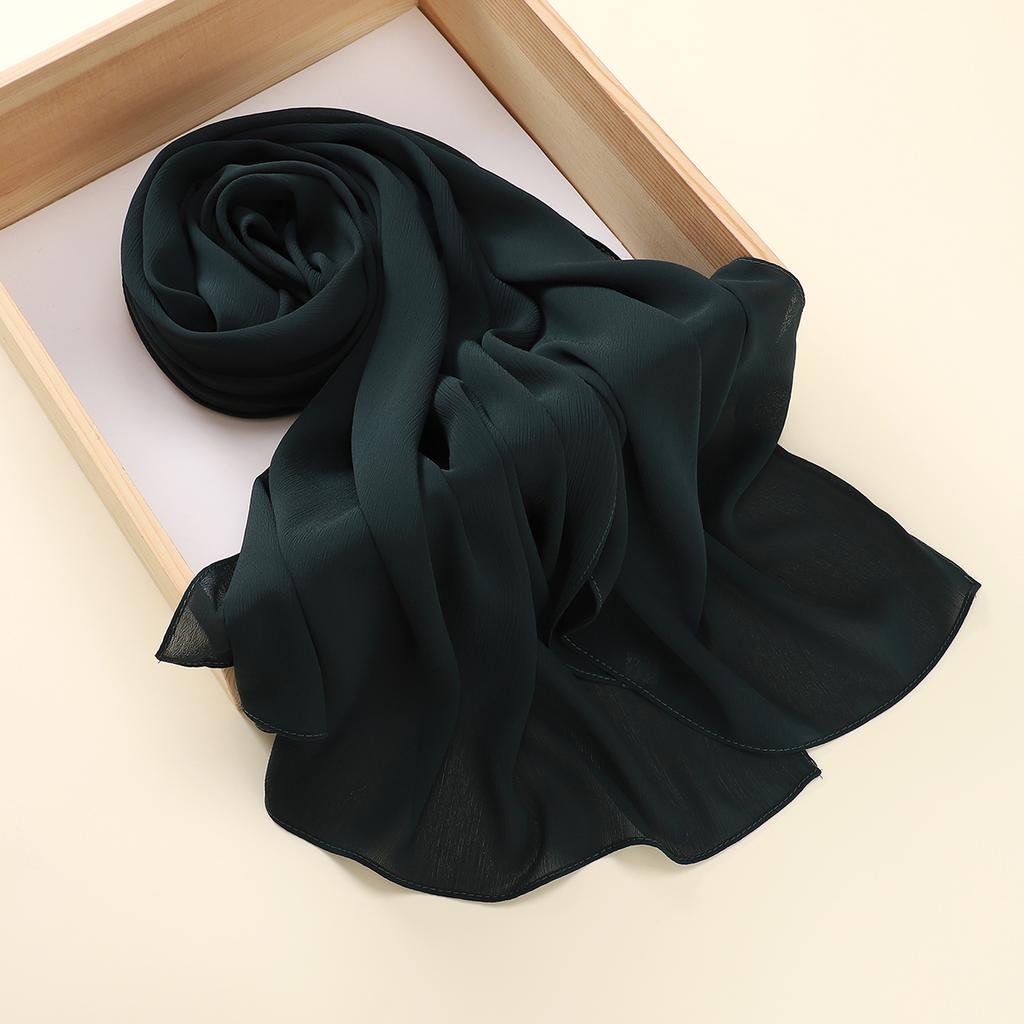 Muslim Plain Crinkle Hijabs Heavy Chiffon Scarf Arab Crepe Shawl Wraps Islamic Headband Solid Color Foulard Women