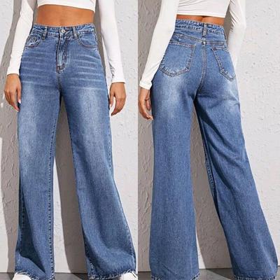2025 Bestseller: High Waist Wide Leg Washed Jeans für Damen mit Katzenschnurrhaaren und Affen-Craft-Details
