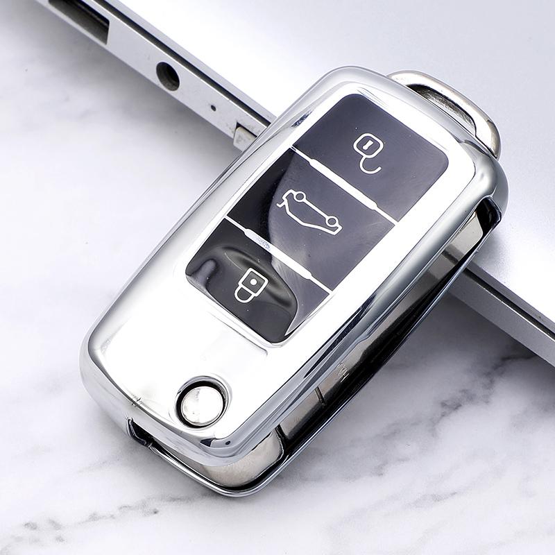 For VW Volkswagen Polo Golf Passat Beetle Caddy Lavida Sagitar Skoda A5 1 stk TPU Bilnøkkeldeksel Fjernkontrollbeskytter