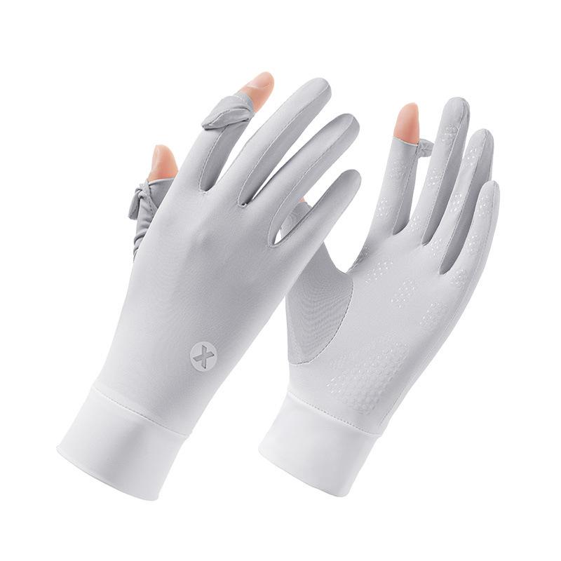 Ice silk gloves Thin women's summer outdoor riding driving touch screen full finger sunscreen shading light breathable gloves