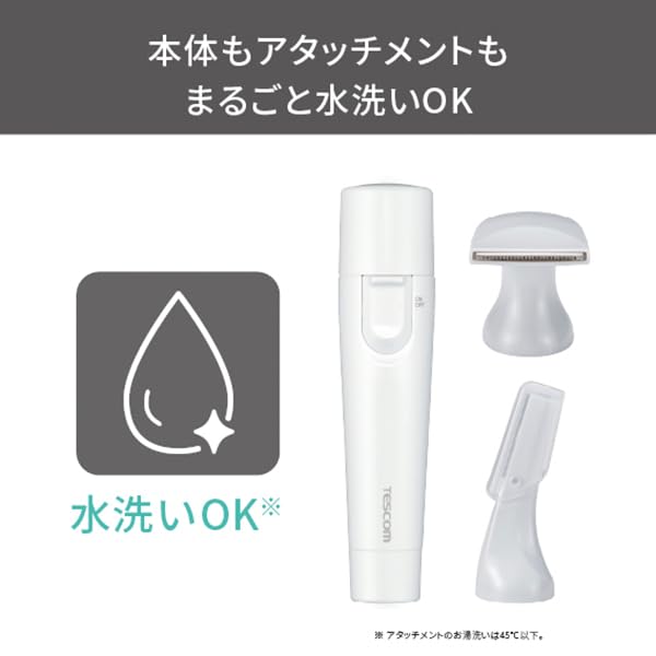 Tescom Face Shaver and Body Shaver, Battery-Operated, Washable, Authentic Product, TK351B-W