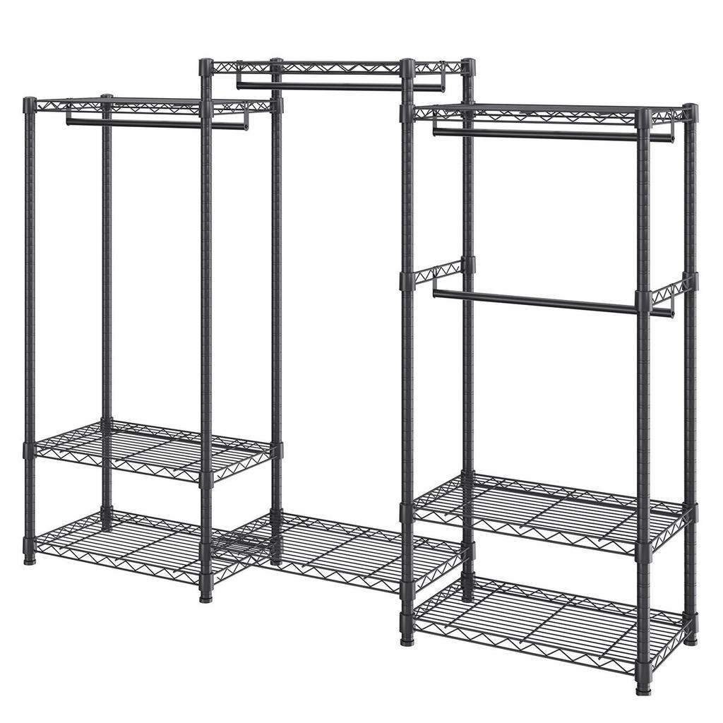 Heavy Duty Clothes Rack, Rolling Clothing Garment Rack with 4 Hang Rods & 8 Storage Tiers, Adjustable Custom Closet Rack, Freestanding Wardrobe for