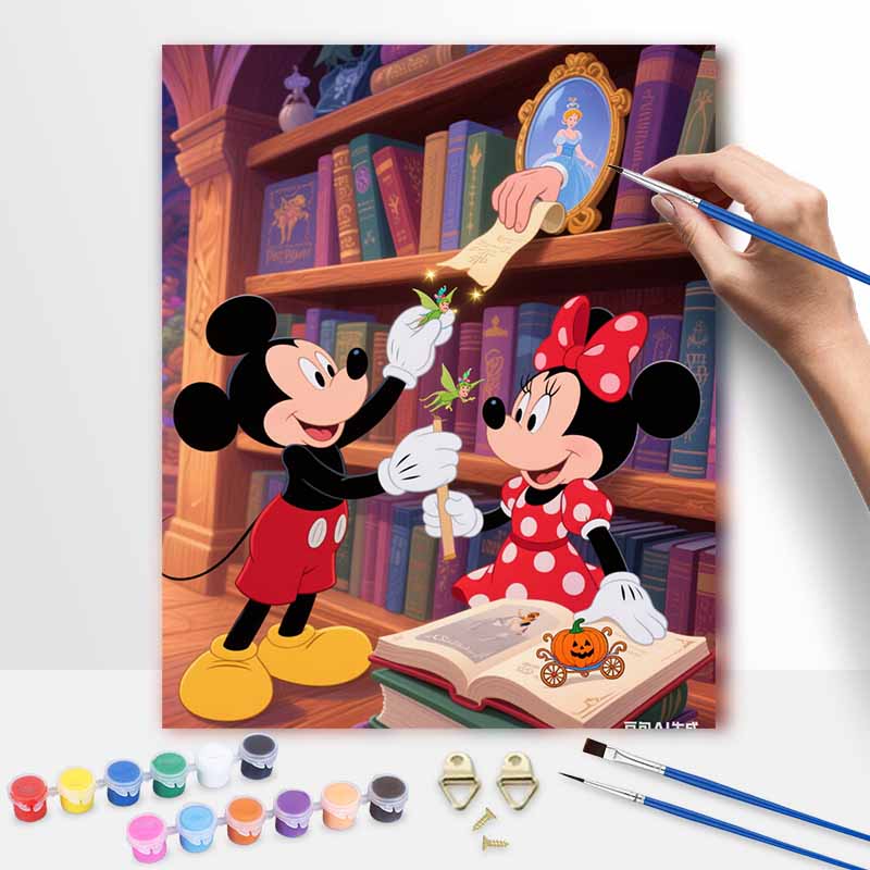 Disney Mickey Minnie Fairy Library Oil Painting Handcolored Painting Living Room Decoration Hanging Painting Wall Painting