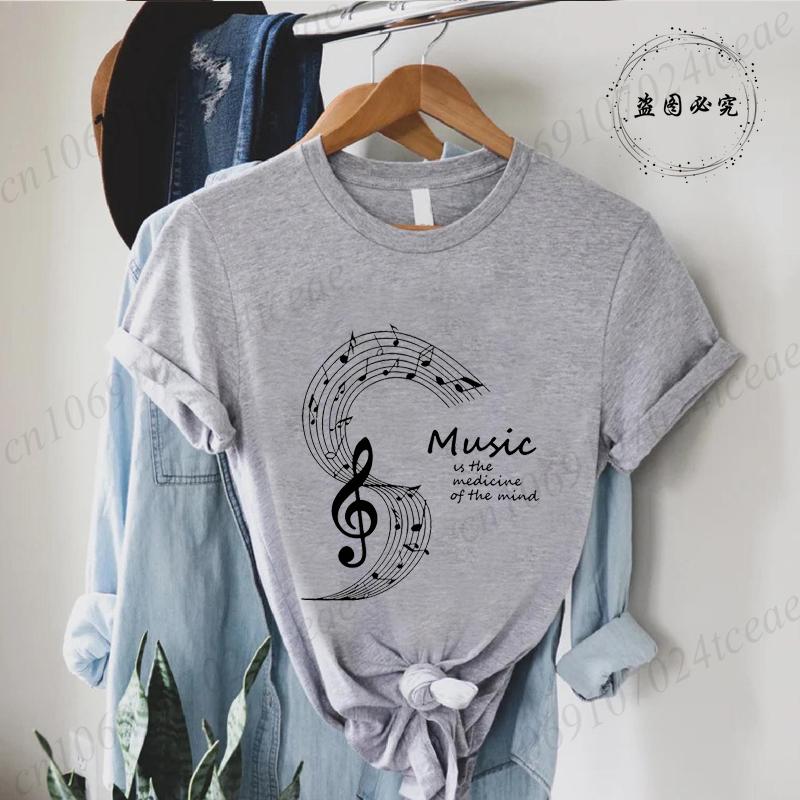 Sommer Mode Marke Damen T-Shirt Kleidung Musiknote Aufdruck T-Shirt Kleidung Y2k Streetwear T-Shirt Musiknote Liebhaber T-Shirt Tops