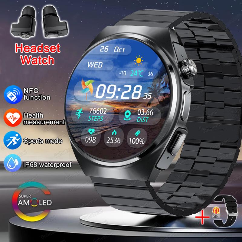 New Smart Watch Headset Two In One Wireless Bluetooth Dual Earbuds Call Health Monitor Sport Tracker Smartwatch For Men IOS