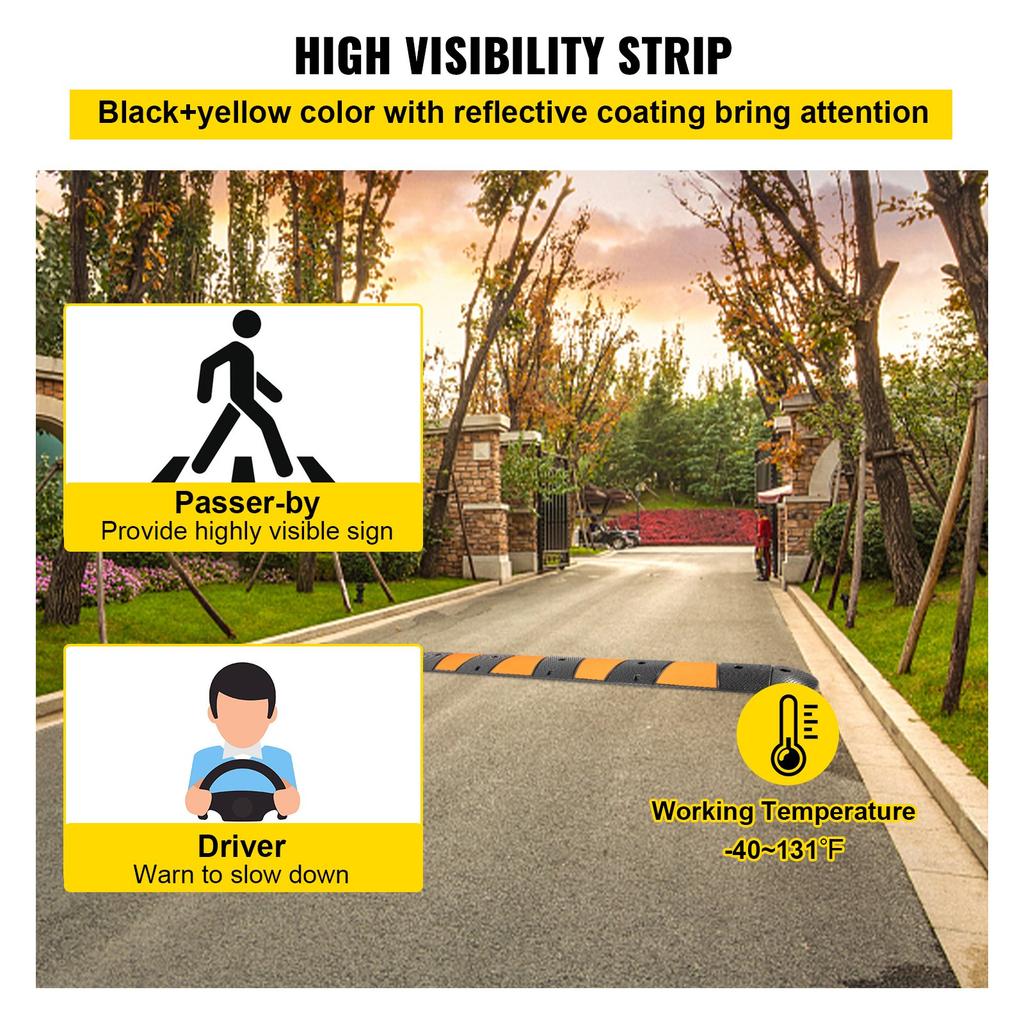 VEVOR Rubber Traffic Calming Device, Single Unit with Dual Channels, 72" Length Modular Design Supports Up To 22000 LBS