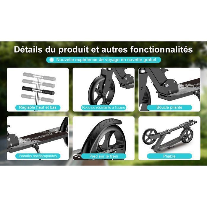 Trottinette - FOXSPORT - Pliable - Aluminium - 88×36×94-104cm - Charge 100KG - Noir
