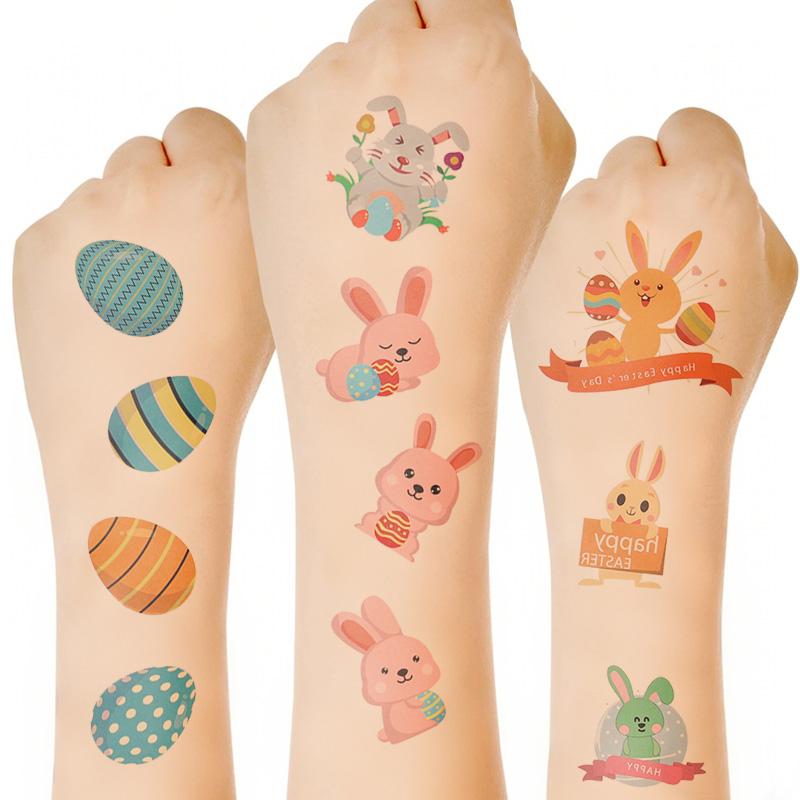 10sheets Easter Temporary Tattoo Stickers Cute Bunny Eggs Sticker DIY Decoration Easter Birthday Party Supplies Kids Gift 2026
