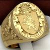 Men's Elegant Crown & Lion Shield Emblem Ring - Golden Plated Royal Seal Design, Intricate Detailing, Durable Statement for Casual & Formal Wear, Form
