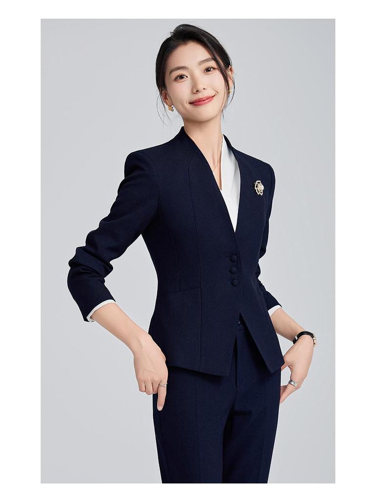 Women's Collarless Suit Jacket - 2024 Spring/Autumn High-End Salon and Hotel Reception Professional Workwear Set