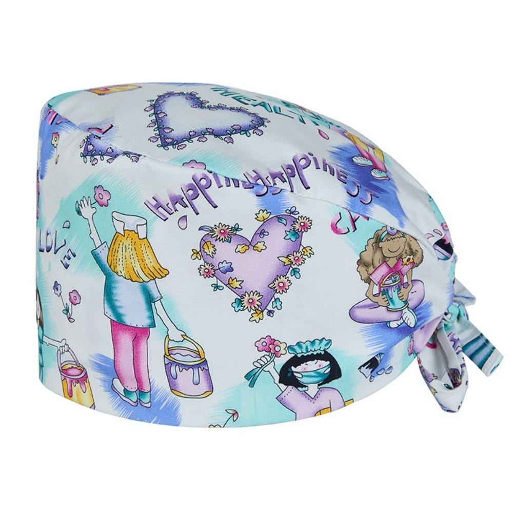 Unisex Cartoon Printing Scrub Cap Adjustable Buckle Print Design Lab Scrub Hat Breathable Soft Pure Healthcare Hats Pet Hospital
