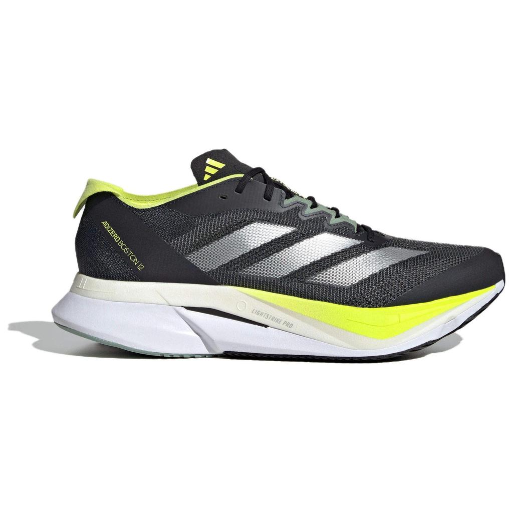 adidas Adizero Boston 12 Comfortable Breathable Low Top Running Shoes Men's Black Yellow JI4477