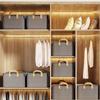 Closet Clothes Organizer with Handle Fabric Storage Box with Steel Frame Stackable Shelf Storage Baskets Folable Storage Box