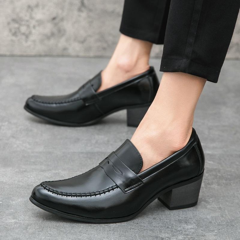 New Men's British  Black Brown Patent Leather Height Increasing Shoes Penny Loafter Formal Wedding Prom Homecoming Oxfords