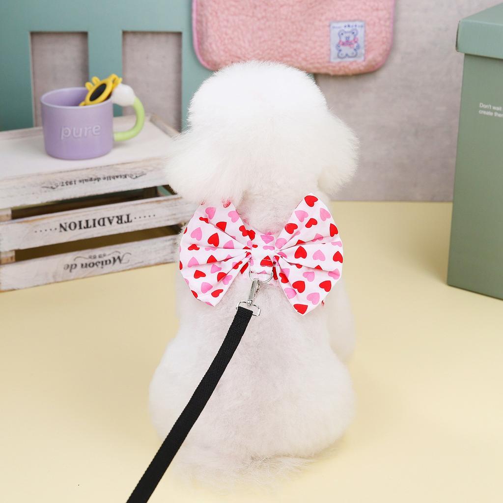 Pet Love Bow Traction Rope Set Clothes Spring Dog Clothing Teddy Schnauzer Cat Clothes Love Chest and Back Dog Collar