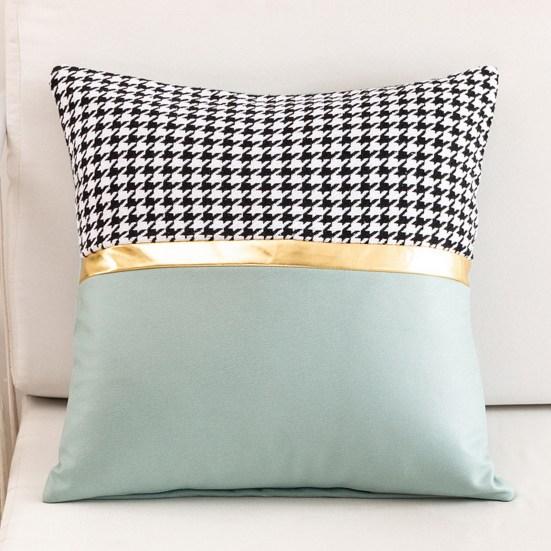 Square Pillow Case Houndstooth Solid Color Golden Strap Splicing Thickened Sofa Bed