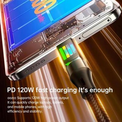 120W 6A Type C Fast Charging Cable USBA To Type C Nylon Data Cord for iPhone Xiaomi Samsung With Led Display USB C Charger Cable