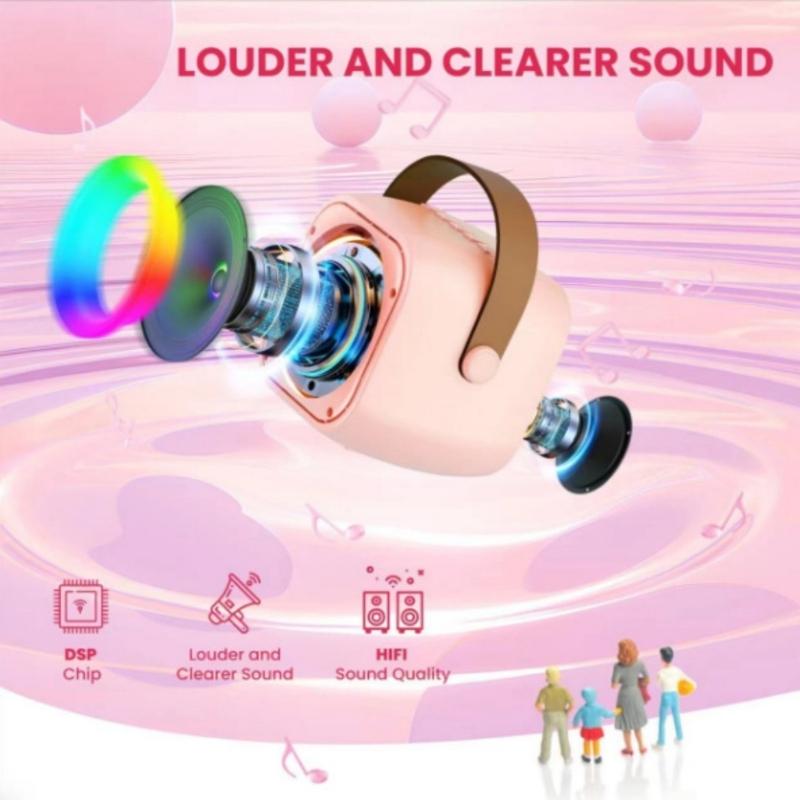 Karaoke Machine For Kids Mini Bluetooth-compatible Speaker with 2 Wireless Microphones Karaoke Kit With LED Light