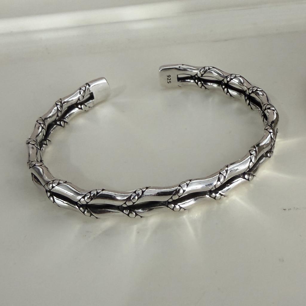 Xiaomi 100% Solid 925 Sterling Silver Retro Bracelet for Women Men Vintage Handmade Double Layered Strip Simple Bracelet Birthday Gift