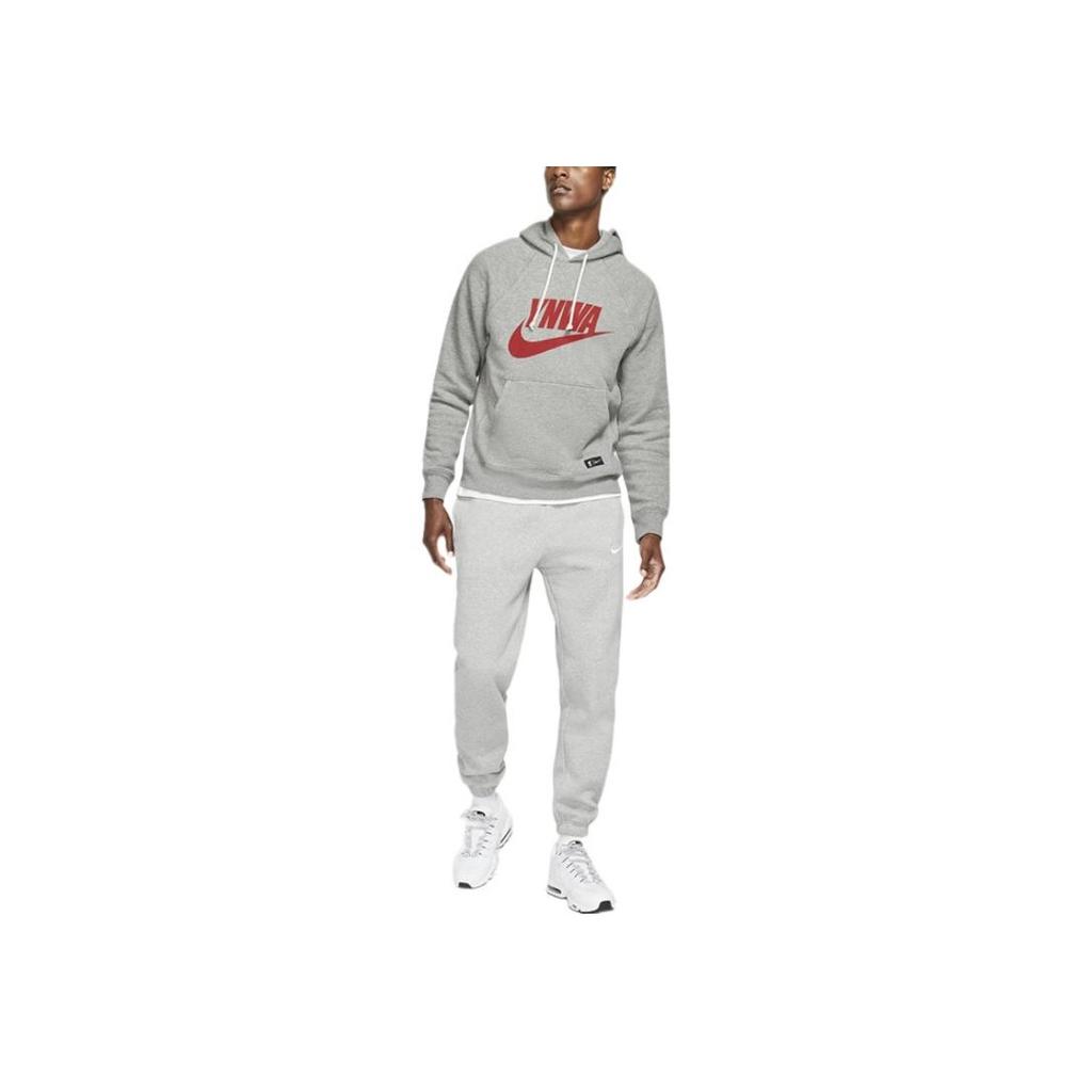 Nike Logo Print Drawstring Hoodie With Long Sleeves Men Tops Grey DD9736-002