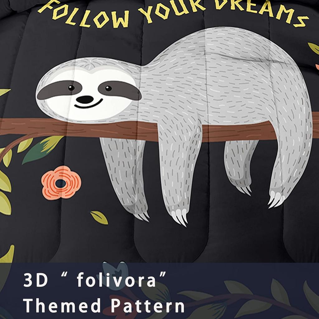 Comforter Sloth Comforter Bedding Set Twin For Boys Girls 3D Cute Sloth In Energy Saving Mode By Huging Trees Sleeping Soft Microfiber