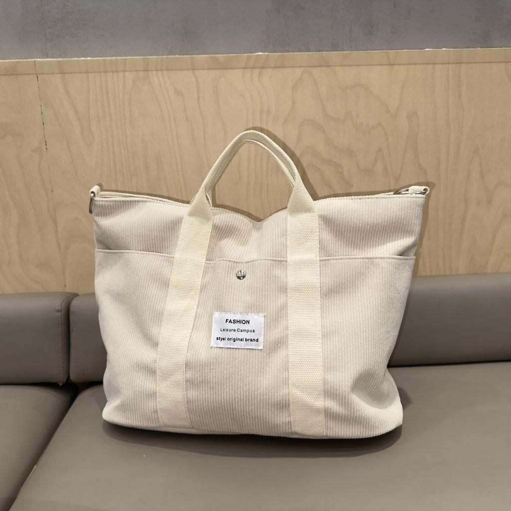 Corduroy Retro Handbag Letter Multi-Pocket Square Bag Large Capacity Messenger Bag Travel Bag