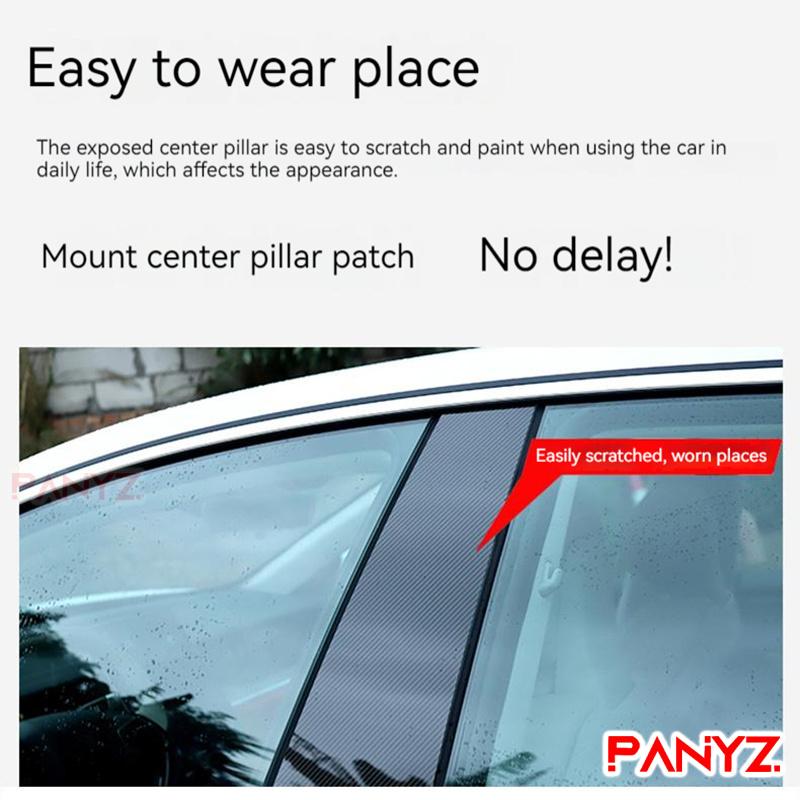 6Pcs Carbon fibre Car Door Window Trim Pillar Posts Decorative Cover Trim For Jaguar XE XEL 2015- Auto