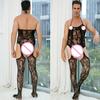Plus Size Men's Black Sexy Lingerie Fishnet Body Stockings Male Underwear Exotic Lingerie for Man Open Crotch Transparent Tights Comfortable Stretchy