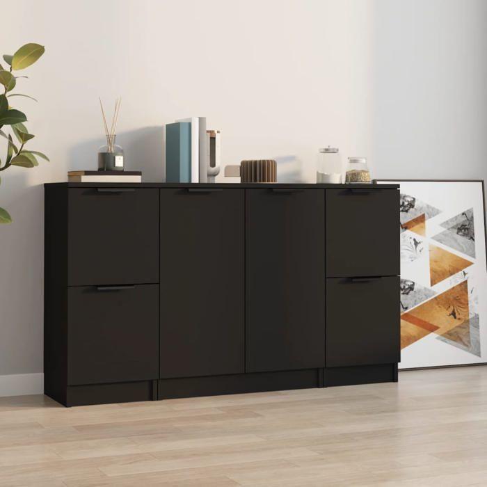 VidaXL Buffet 3 pcs, Meubles de Rangement avec Porte, Armoires de Rangement, Buffets de Salon Salle de Séjour, Moderne, Noir 3115845