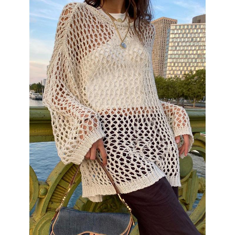 Pullover Streetwear Donna Vintage Casual Maglione in Maglia T-shirt Manica Lunga Y2K Top Smock Vuoti Maglioni Larghi T-shirt Moda