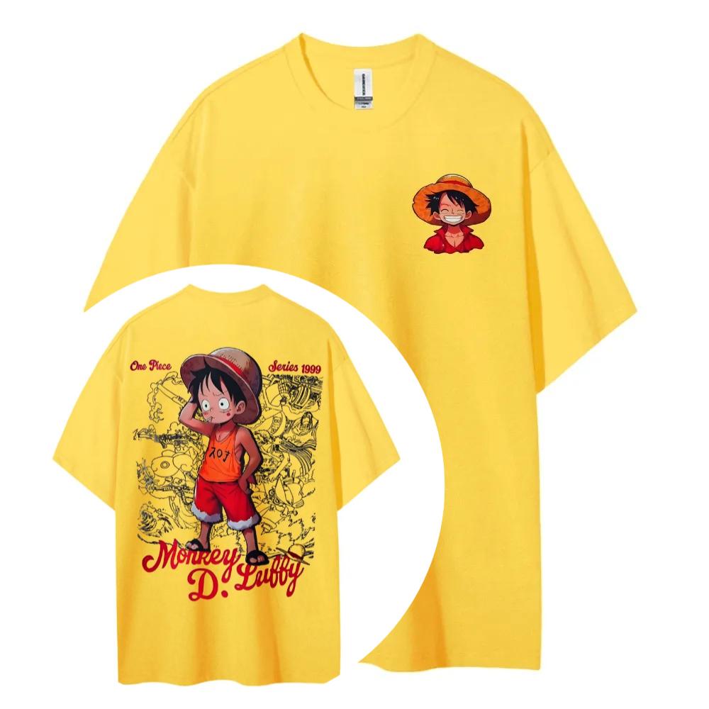 One Piece Animation Derivatives Luffy Printing Top Mens and Womens Summer Fashion Breathable Street Y2K Shortsleeved TShirt