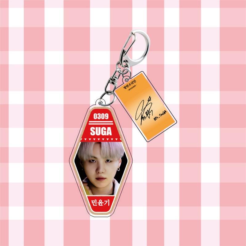 BTS Keychain, Bangtan Boys Key Tag with Photo & Signature Charm, Kpop ARMY Fans Bag Accessory(Jin RM Suga Jimin V J-Hope Jungkook)