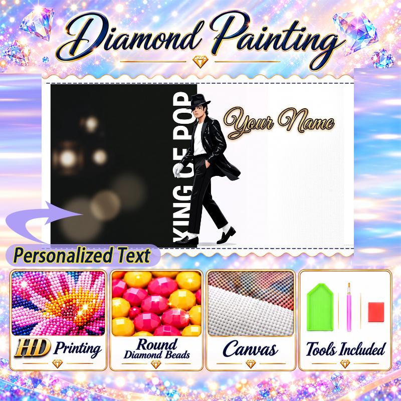 Michael Jackson 5D DIY Diamond Painting Custom Name Text, Full Drill Rhinestone Mosaic Art Home Gift