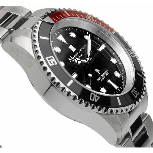 Salvatore Marra Men's Watch, Radio-Controlled Solar, 10 ATM Water Resistant, Italian Brand, Black and Red, SM22110-SSBKRD