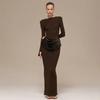 Elegant Women's Slim-Fit Ruched Long Dress - Autumn/Winter Collection