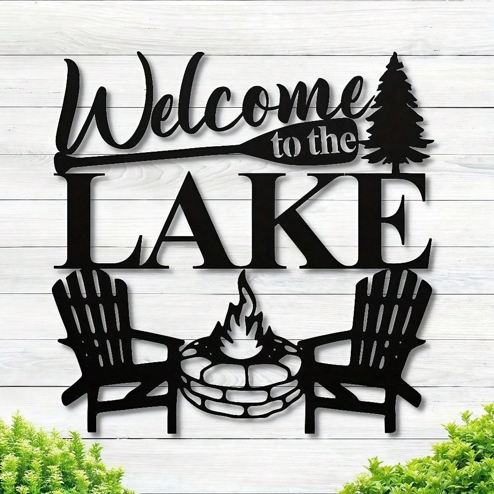 Vintage Welcome To The Lake Metal Sign Wall Art Decor Rustic Cabin Gift