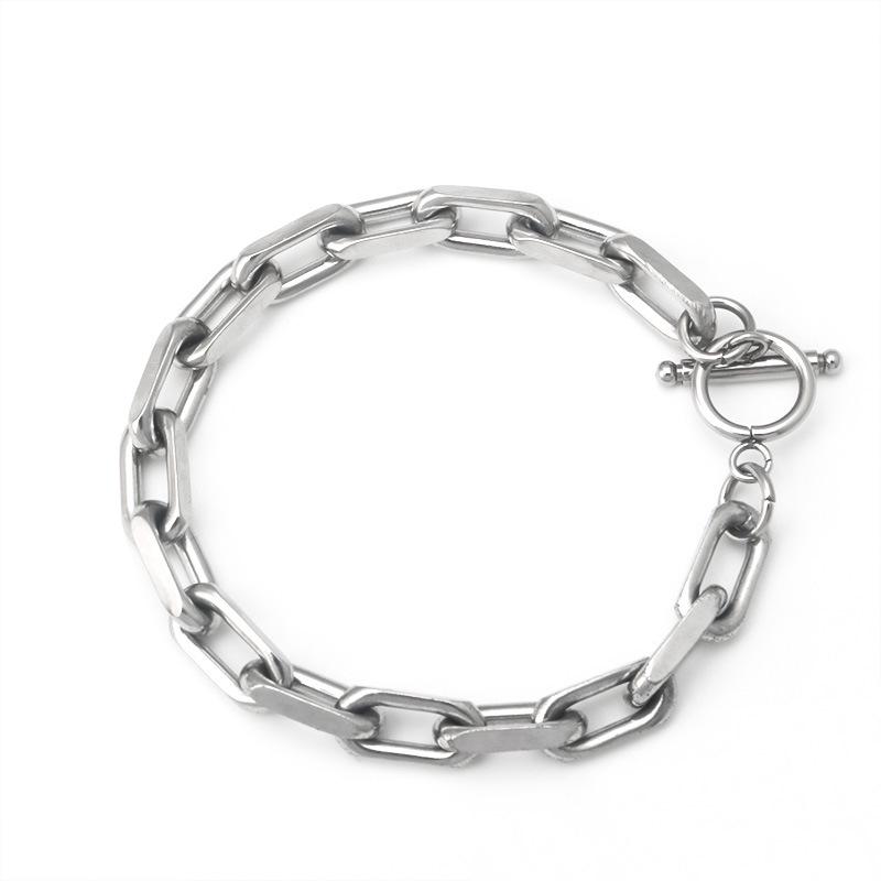 Stainless Steel Rectangle OT Buckle Hip Hop Titanium Steel Unisex One-Word Bracelet