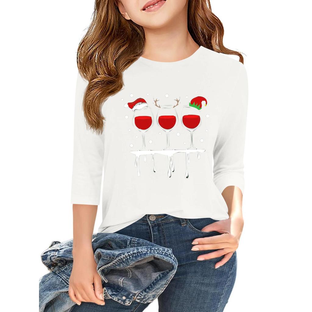 Children's 3/4 Sleeve Independence Day Printed Round Neck Casual T-shirt