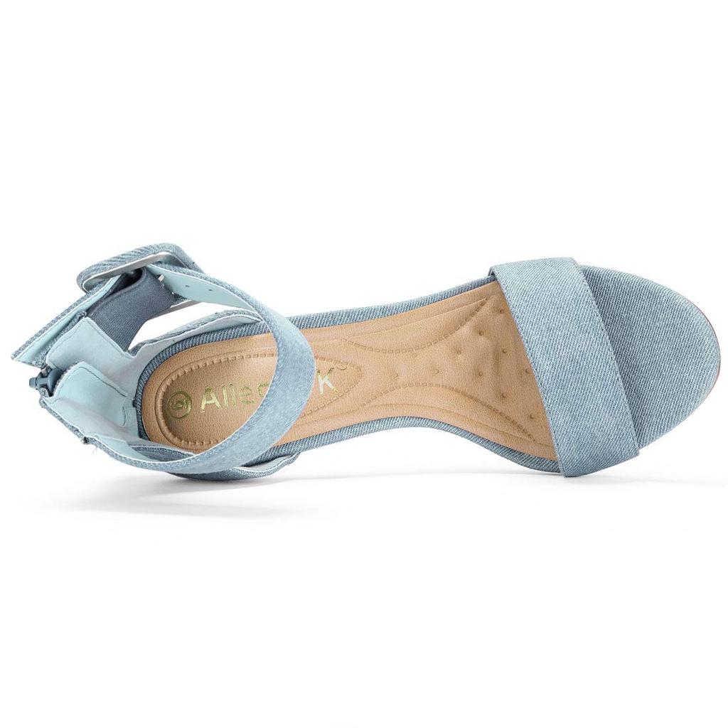 Allegra K Damen Blockabsatz Sandalen mit Reißverschluss-Schnalle und Knöchelriemen, Denimblau, Größe 24,5cm