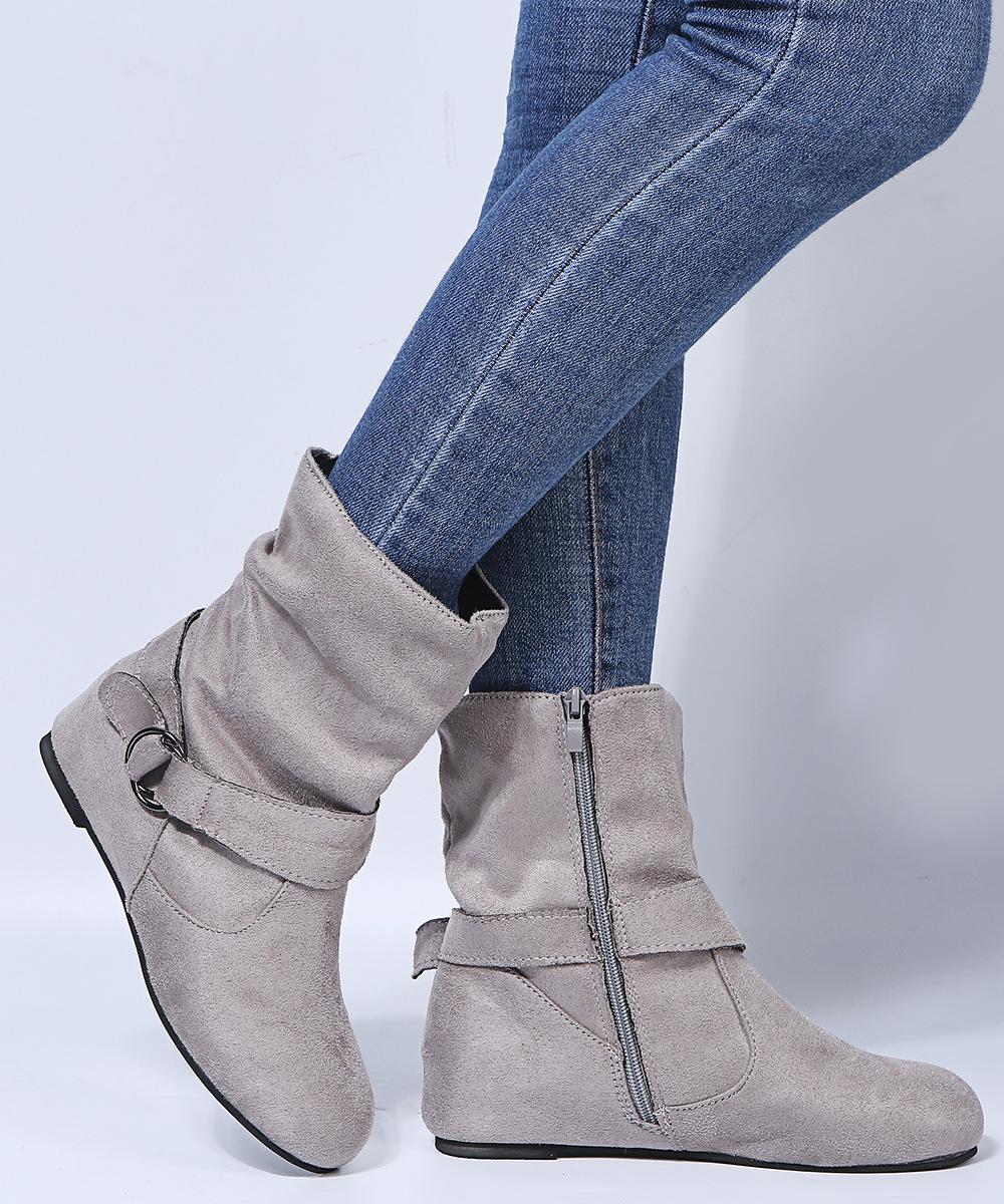 

Fashion Ankle Boots New Simple Commuting Round Toe Leather Boots Flat Bottomed Belt Buckle Women s Shoes Zapatos De Mujer 43