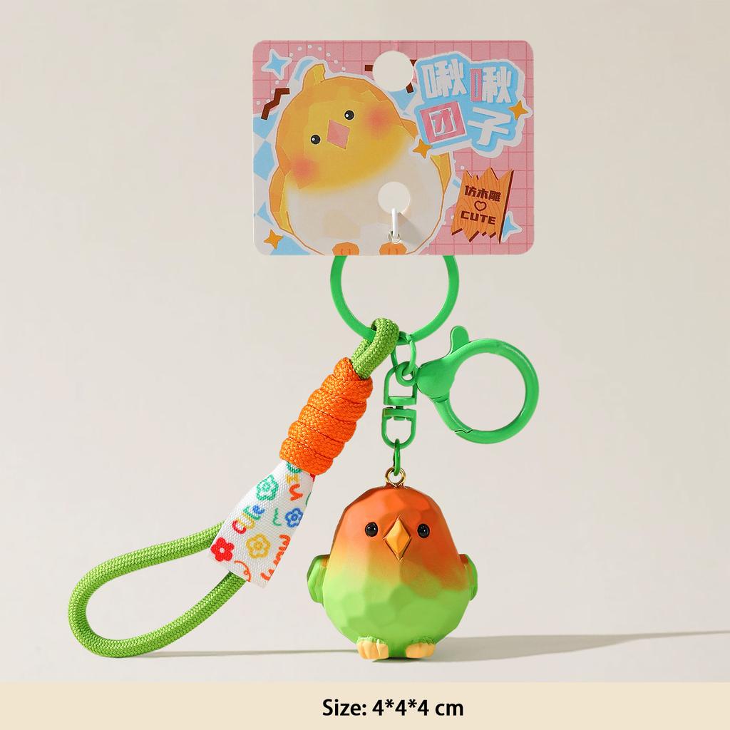 Cute Cartoon Wood-carved Style Realistic Little Bird Car Keychain Doll for Children's Schoolbag Hanger, Bag Decoration, Gift