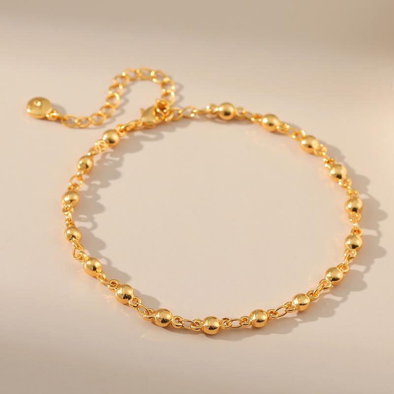 Minimalist Metal Texture Gold Round Bead Gold Plated Copper Fashion Bracelet