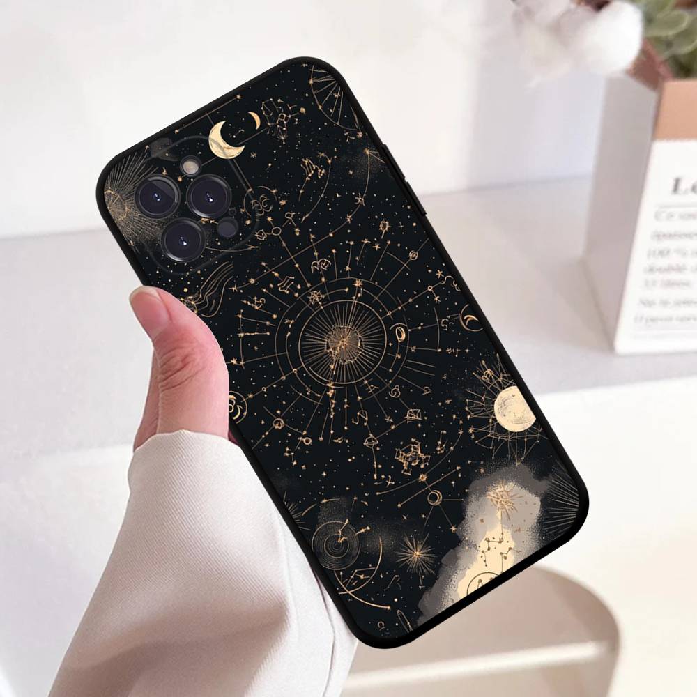 Sonne Mond Wolken Astrologisches Quadrat Mattes Silikon Case Für Iphone17 Air 16 15 14 13 12 11 Pro Max Plus Mattes Basic Abdeckung Case