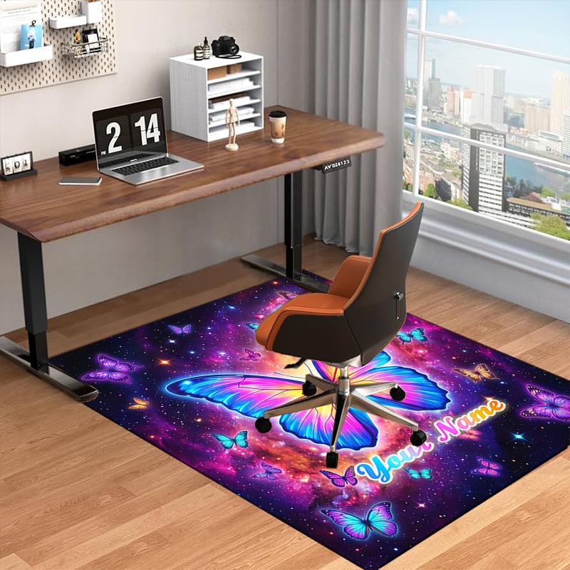 1PC Custom Name Butterfly Dreams Space Theme Floor Mat Ideal for Living Room, Game Rooms, Office, Bedroom, Floor Mat Playful Design