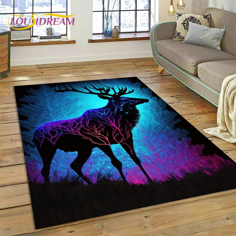 Dream Christmas Elk Sika Deer Cartoon Area Rug,Carpet Rug for Home Living Room Bedroom Sofa Doormat Decor,kid Non-slip Floor Mat