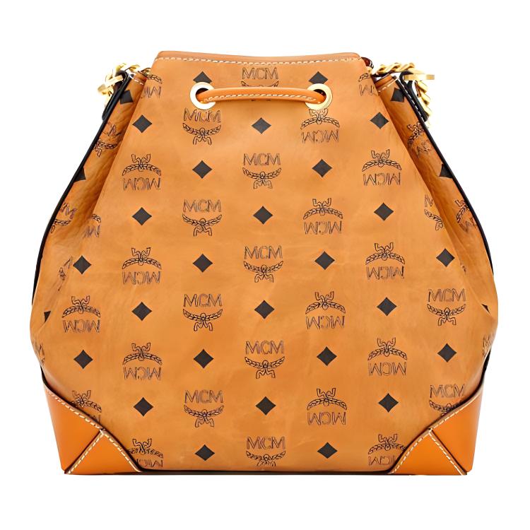 New MCM Soft Berlin Visetos Canvas With Leather Bucket Bags Crossbody Bag, Shoulder Bag Women's Brown & Cognac MWDAABF02CO001