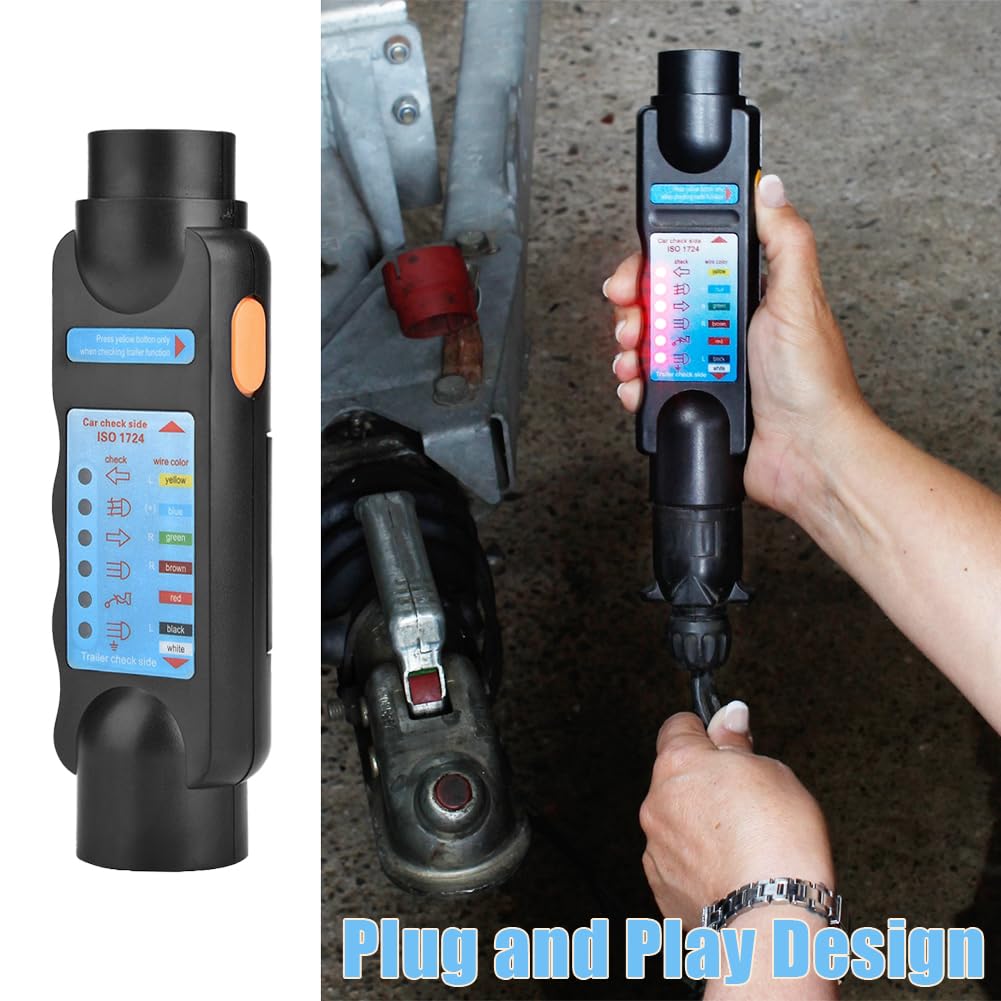 

12V 7 Pin Trailer Tester Plug, European Trailer 7 Pin Wiring RV Connector Tester Plug Socket Connection Adapter Towing Light Wire Circuit Diagnostic