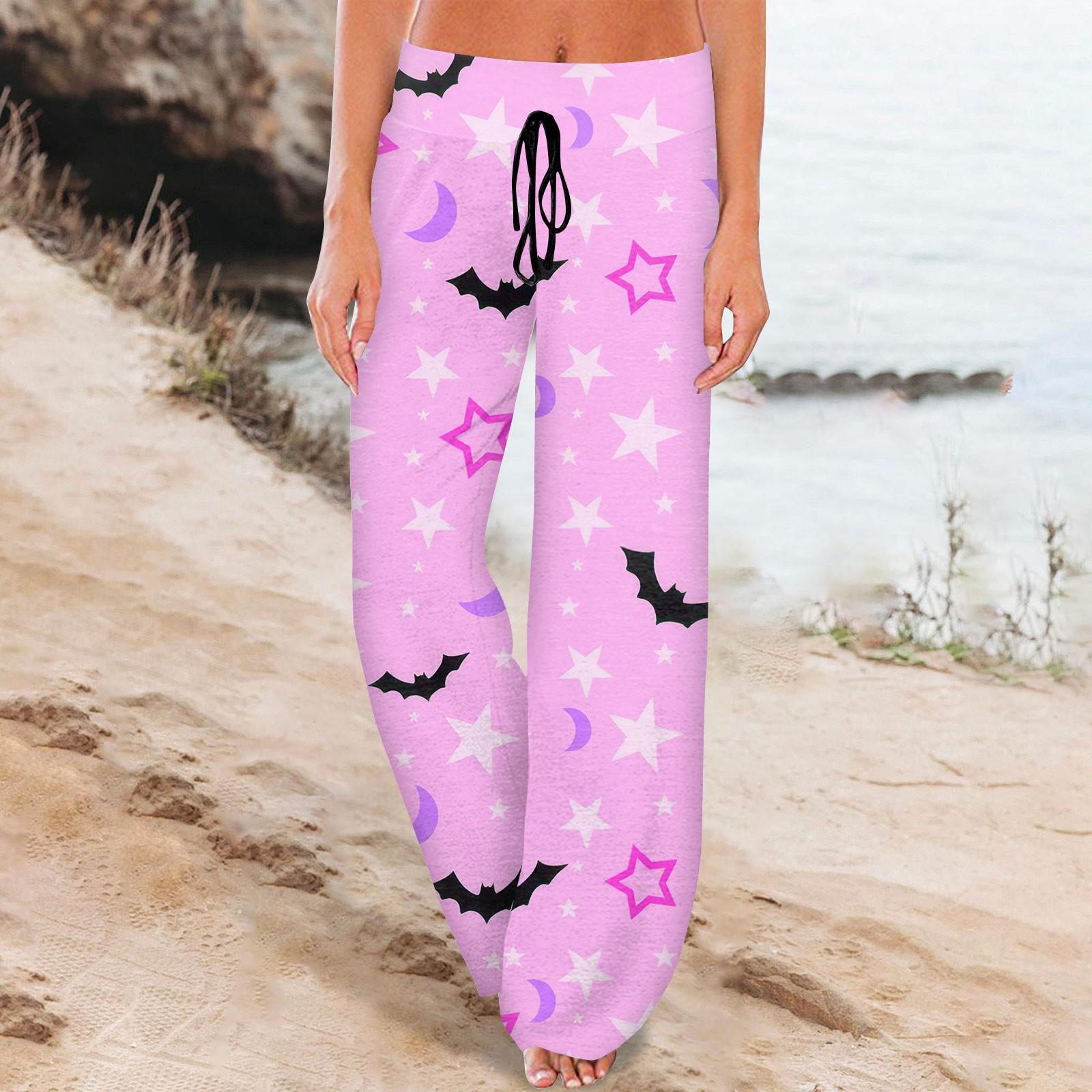 

Женские удобные пижамные штаны с карманами на Хэллоуин и принтом на шнуровке, широкие брюки XXL фиолетовый